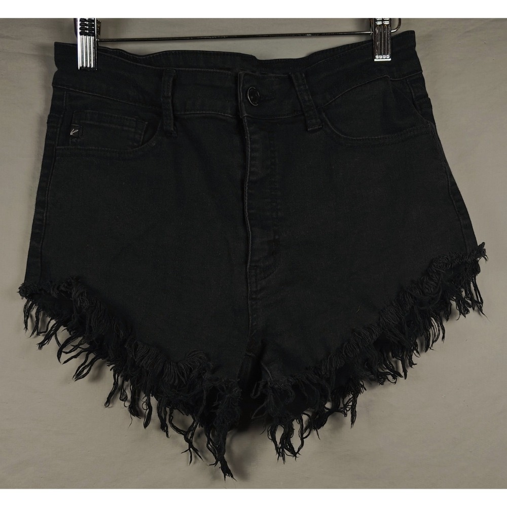 KanCan‎ Black Cutoff Fringe Raw Hem Booty Denim Jean Shorts Size W9 / 28